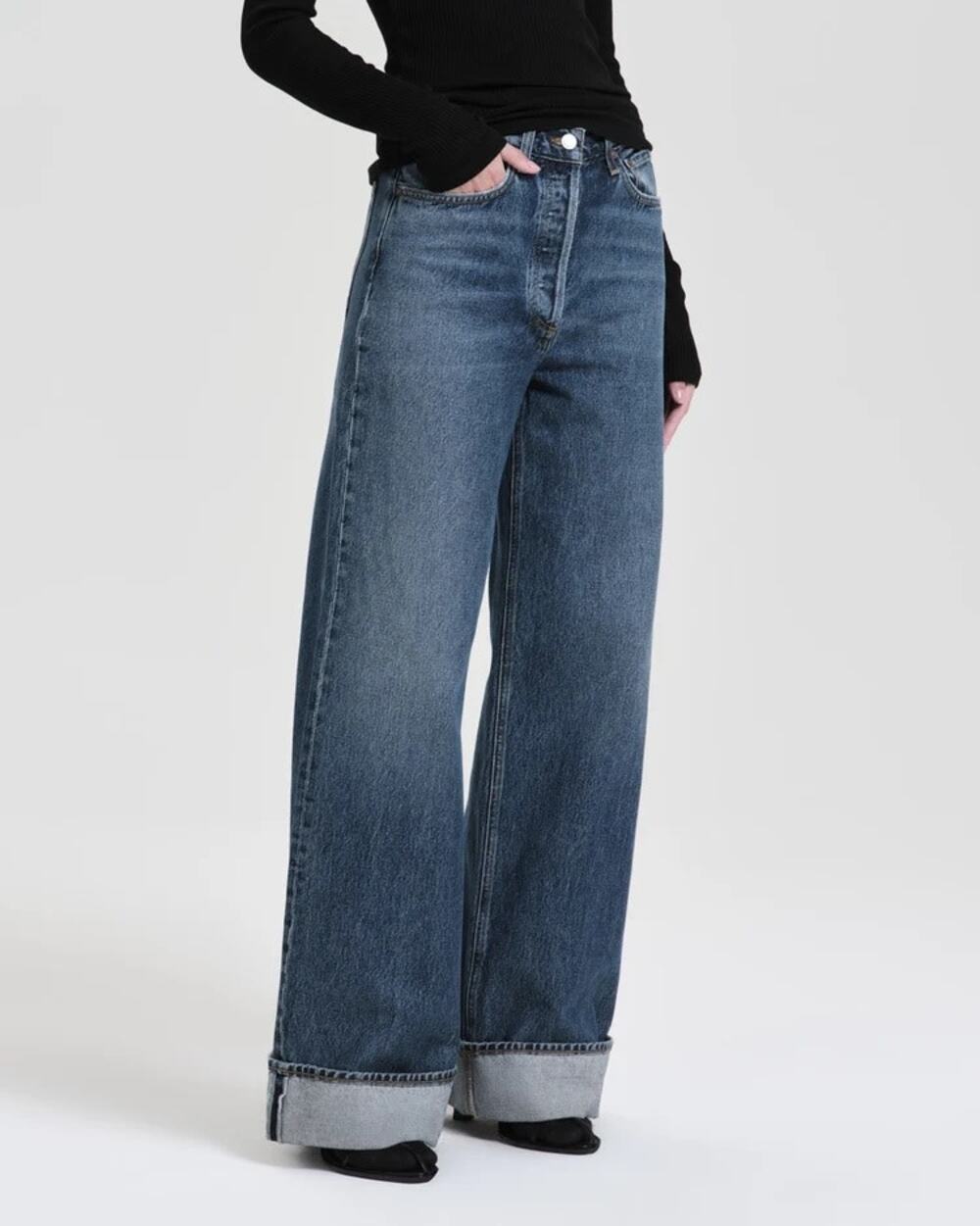 AGOLDE Dame 32 High Rise Wide Leg Button Fly Jeans Blue Organic Cotton 31.5
